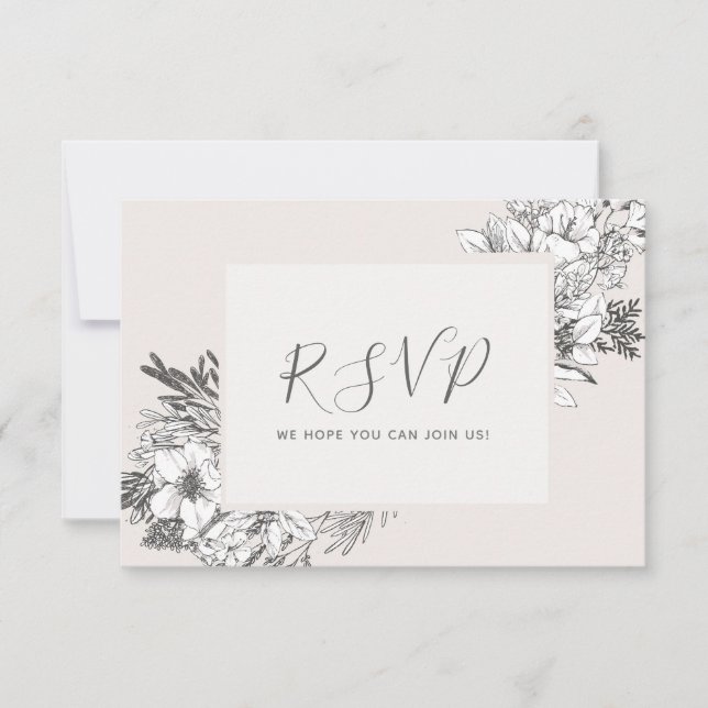 HAND-DRAWN BOTANICAL Stylish Modern Blush Floral Invitation (Front)