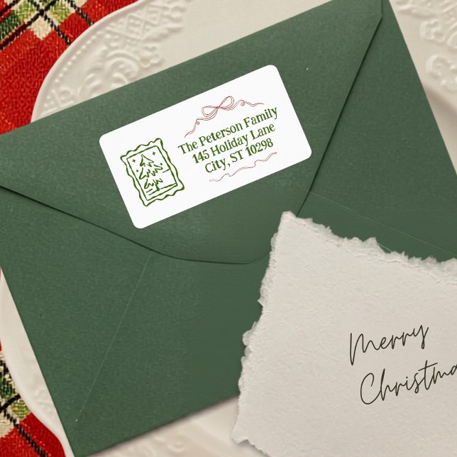Hand Drawn Bow And Christmas Tree Return Address Label (Hand Drawn Bow And Christmas Tree Return Address Label)