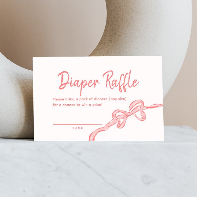 Hand Drawn Bow Baby Shower Diaper Raffle Card (Creator Uploaded)