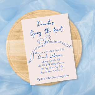 Hand Drawn Bow Blue Tying The Knot Bridal Shower Invitation