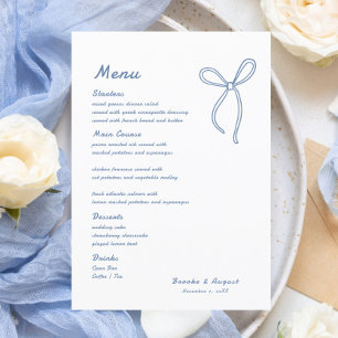 Hand Drawn Bow Blue Wedding  Menu