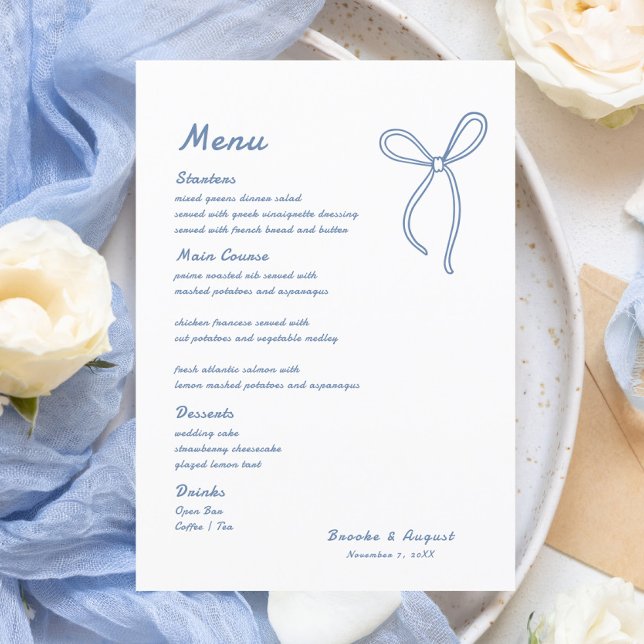 Hand Drawn Bow Blue Wedding  Menu (Creator Uploaded)