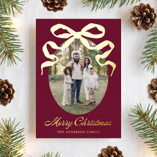 Hand-Drawn Bow Burgundy Merry Christmas 5 Photo