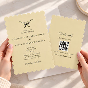 Hand Drawn Bow Butter Yellow QR Wedding Invitation