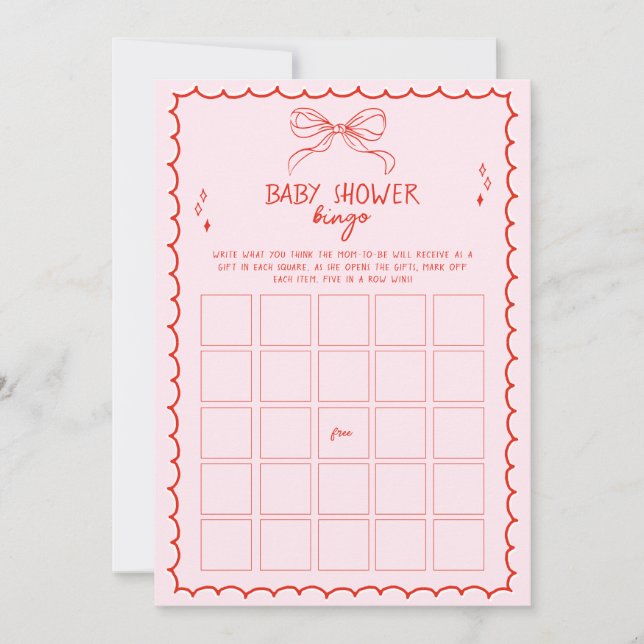 Hand Drawn Bow Christmas Baby Shower Bingo Game Invitation (Front)