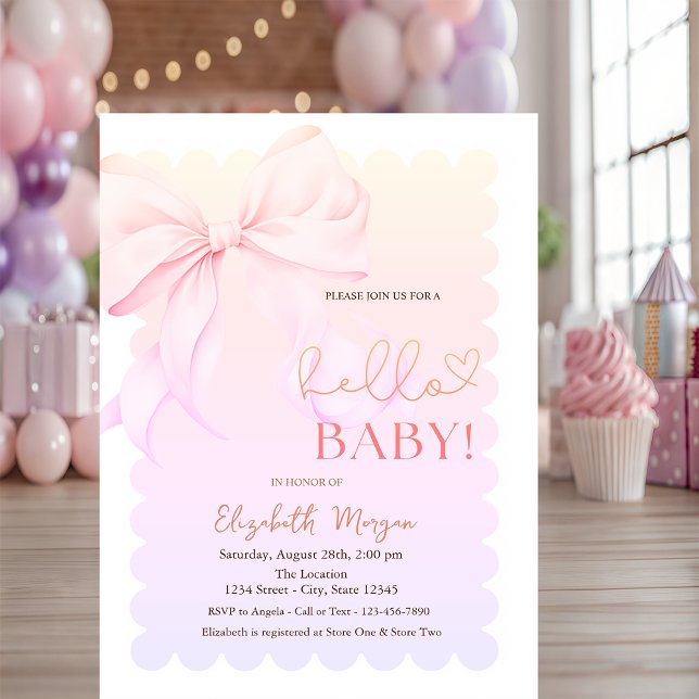 Hand Drawn Bow Elegant Frame Ombre Invitation (Creator Uploaded)