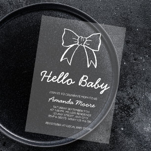 Hand Drawn Bow Elegant Script Hello Baby Shower Acrylic Invitations