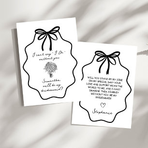 Hand Drawn Bow Floral Bridesmaid Proposal Invitation