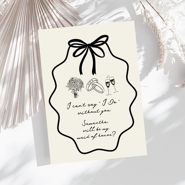Hand Drawn Bow Floral Maid of Honour Proposal Invitation (Creator Uploaded)