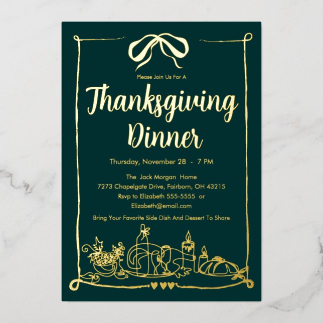 Hand Drawn Bow Frame Feast Thanksgiving Dinner (Front)