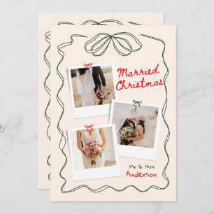 Hand Drawn Bow Frame Married Christmas Newlywed Holiday Card