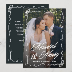 Hand Drawn Bow Frame Married Merry Newlywed Photo Holiday Card