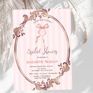 Hand Drawn Bow,Frame Pink Stripes Bridal Shower  Invitation