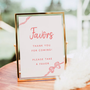 Hand Drawn Bow Girl Baby Shower Favours Poster