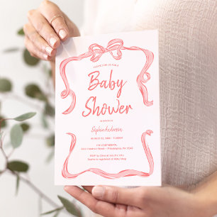 Hand Drawn Bow Girl Baby Shower Invitation Card