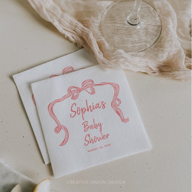 Hand Drawn Bow Girl Baby Shower Napkins (girl baby shower)