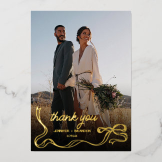 Hand drawn bow Gold Foil Thank you | Wedding Photo
