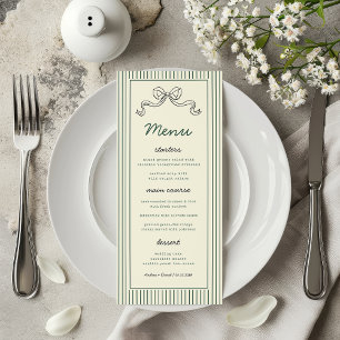 Hand Drawn Bow Green Stripes Vintage Wedding Menu