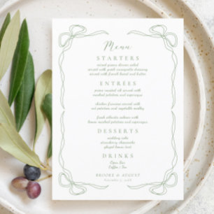 Hand Drawn Bow Green Wedding Menu