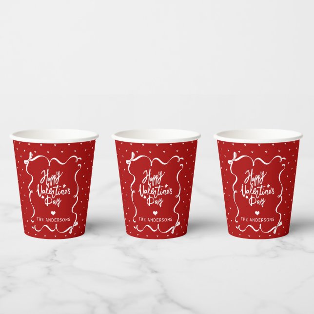 Hand Drawn Bow & Hearts Pattern Valentine's Day Paper Cups (Multi)