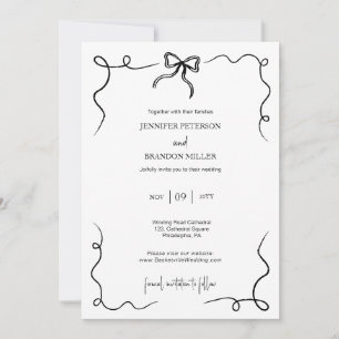 Hand Drawn Bow minimal quirky wedding Invitation