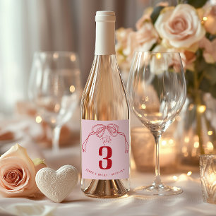Hand Drawn Bow PINK & RED Table Number Wedding Wine Label