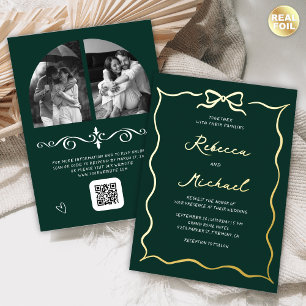 Hand Drawn Bow QR Code Photo Wedding Emerald Gold