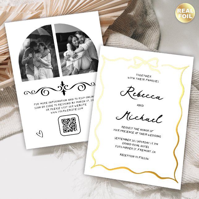 Hand Drawn Bow QR Code Photo Wedding Gold (Creator Uploaded)