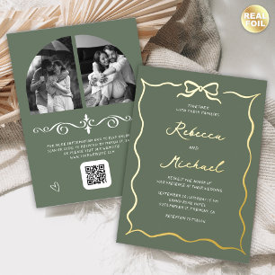 Hand Drawn Bow QR Code Photo Wedding Sage Green