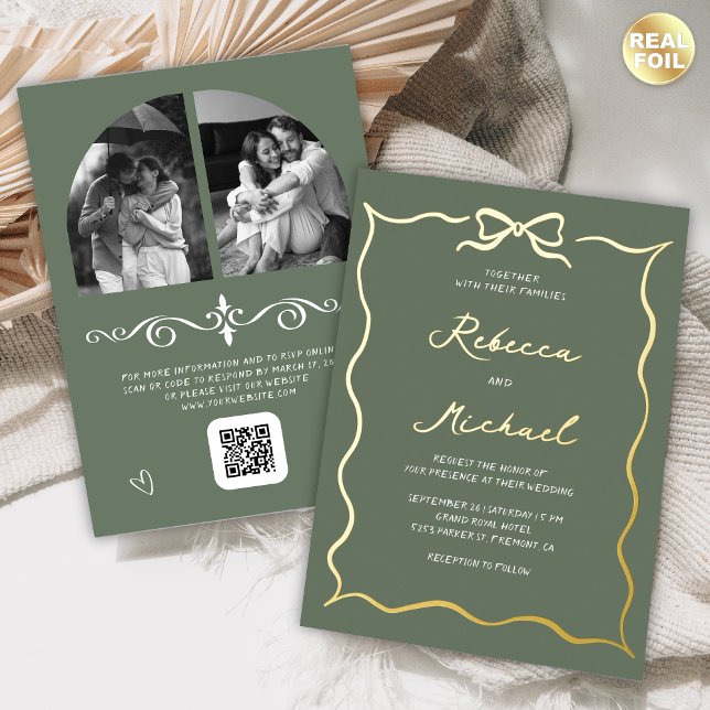 Hand Drawn Bow QR Code Photo Wedding Sage Green (Creator Uploaded)
