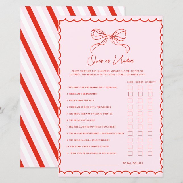 Hand Drawn Bow Red & Pink Over or Under Xmas Game (Front/Back)
