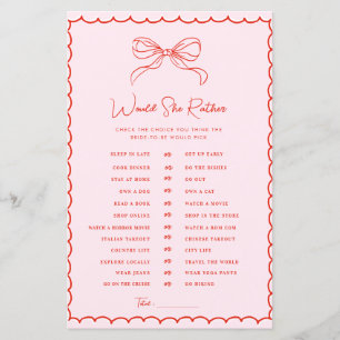 Hand Drawn Bow Red & Pink Would She Rather Game