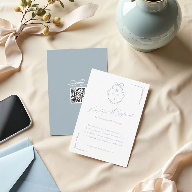 Hand Drawn Bow & Ribbon Monogram Crest Wedding RSVP Card (Hand Drawn Bow & Ribbon Monogram Crest Wedding RSVP Card)