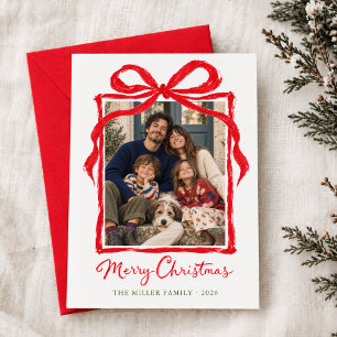 Hand Drawn Bow Simple Unique Christmas Photo Holiday Card
