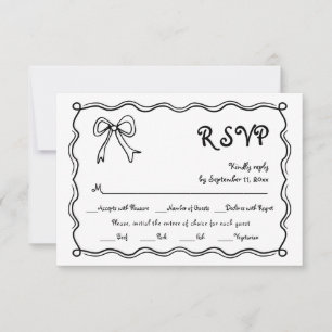 Hand drawn bow squiggle border whimsical wedding RSVP Card