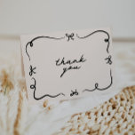 Hand Drawn Bow Thank You Card<br><div class="desc">This hand drawn thank you card template featuring cute hand drawn elements and a retro themed font pairing. Edit all wording and colours to make this invitation card fit your own personal style   event theme.</div>