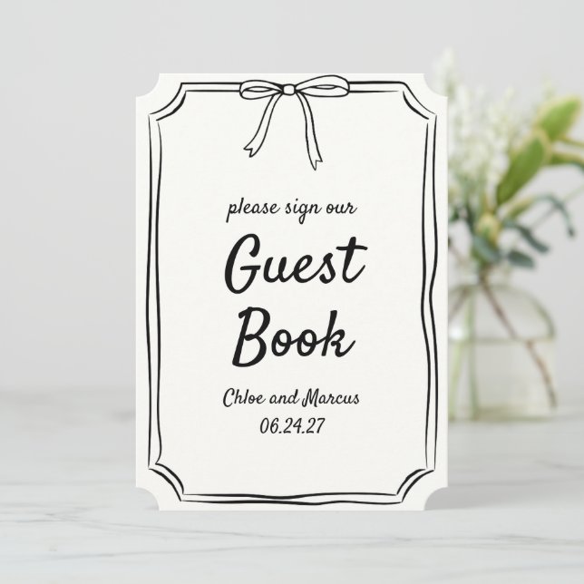 Hand Drawn Bow Timeless Coquette Guest Book Sign (Standing Front)