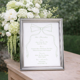 Hand Drawn Bow White and Green Wedding Bar Drink Poster