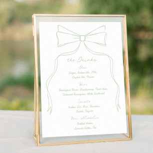 Hand Drawn Bow White and Green Wedding Bar Drink Poster