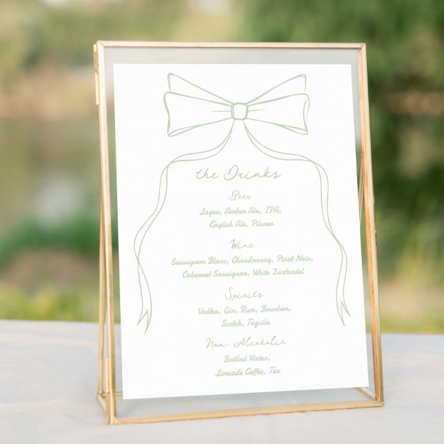 Hand Drawn Bow White and Green Wedding Bar Drink  Poster (Creator Uploaded)