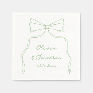 Hand Drawn Bow White and Green Wedding Napkin