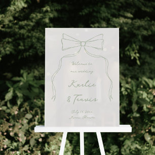 Hand Drawn Bow White and Green Wedding Welcome  Acrylic Sign