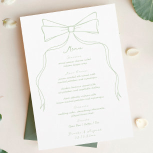 Hand Drawn Bow White and Sage Green Wedding Menu