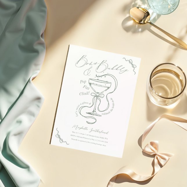 Hand Drawn Bows & Bubbly Cocktail Bridal Shower Invitation (Hand Drawn Bows & Bubbly Cocktail Bridal Shower Invitation)