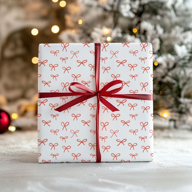 Hand-drawn bows holiday wrapping paper - red (Creator Uploaded)