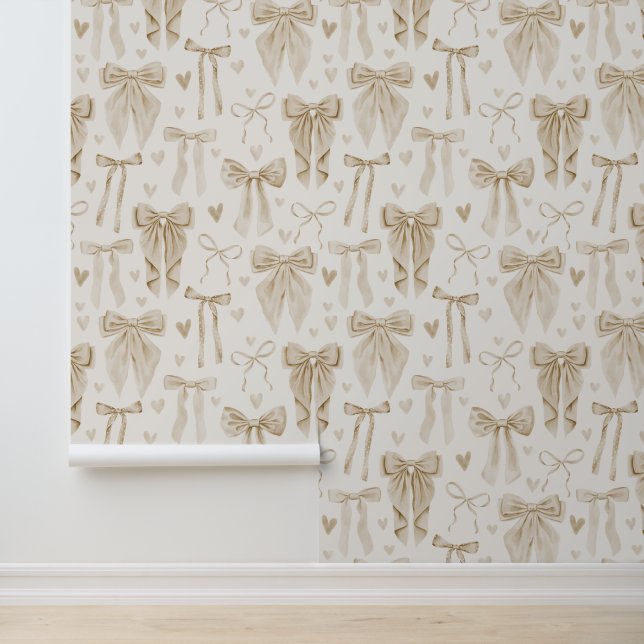 Hand-Drawn Bows in Champagne and Beige Wallpaper (Application)
