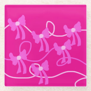 Hand-drawn Bows Pink  Yellow Lovers Glass Coaster