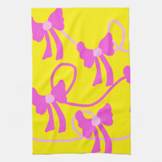 Hand-drawn Bows Pink Yellow Lovers Tea Towel