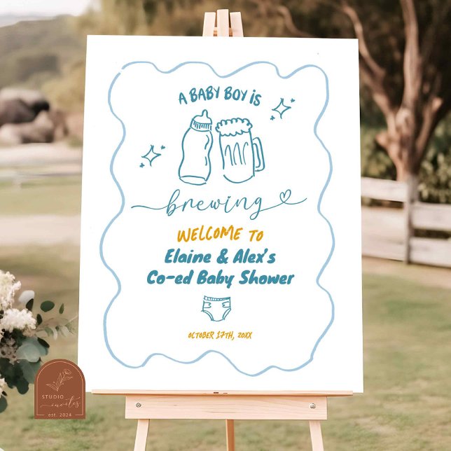 Hand Drawn Boy a Baby is Brewing Welcome Sign (Creator Uploaded)