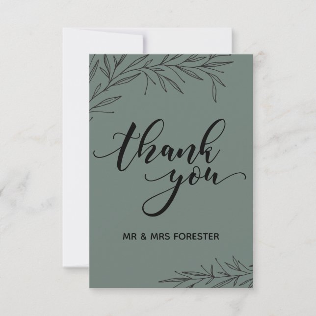 Hand Drawn Branch Flat Thank You Card (Front)